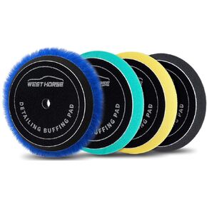 5 Inch Polishing & Buffing Pads 4Pcs, Foam and Wool Polishing Pad Kit for 5" /125mm Backing Plate, Orbital Foam Buffer Pads and Woolen Polihser Pad, for Car Compounding, Polishing and Waxing in Kuwait