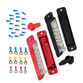 labwork Busbar Bus Bar Power Distribution Block with Cover UL 94 HB 12V 250A 4 Posts 3/8 Red Black Pair