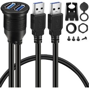 2 Ports Dual USB 3.0 Male to USB 3.0 Female AUX Flush Mount Car Mount Extension Cable for Car Truck Boat Motorcycle Dashboard Panel 1ft in Kuwait