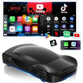 محول Kuayvan Wireless CarPlay لأجهزة iOS وAndroid - صندوق سحري مع Netflix/YouTube/TikTok/Play Store/Mirror Link/TF Card، 5 جيجا هرتز WiFi و5.1 BT، لـ 2016+ OEM Wired CarPlay وAndroid Auto Cars in Kuwait