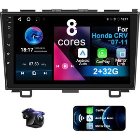 ستيريو سيارة لهوندا CRV 2007-2011 8 Core Android 12 مع CarPlay Android Auto، 9 بوصة 1280X720 IPS شاشة لمس بلوتوث مشغل راديو السيارة مع كاميرا احتياطية، AM/FM/RDS، AUX، Hi-Fi، SWC in Kuwait