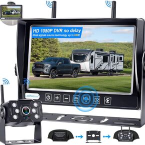 LeeKooLuu RV Backup Camera Wireless HD 1080P 7 Inch Recorder DVR Monitor Touch Key Screen Four Channel Adapter for Furrion Pre-Wired RV Rear View System Waterproof Night Vision 2023 Latest Version LK5 in Kuwait