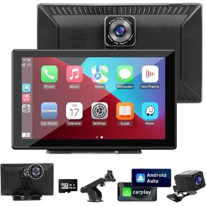 Hererod Portable Wireless Carplay Car Stereo with 2.5K Dash Cam - 9.8" HD IPS Screen, Android Auto, 1080p Backup Camera, Loop Recording, Bluetooth, GPS Navigation Head Unit, Car Radio Receiver in Kuwait