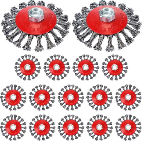 Jexine 16 Pcs 4 Inch Twist Knotted Wire Wheel Brush Angle Grinder Wire Wheel Heavy Duty Grinder Brush with 5/8 Inch-11 Threaded Arbor, 0.02 Inch Carbon Steel Wire for Grinding Conditioning Metal in Saudi Arabia