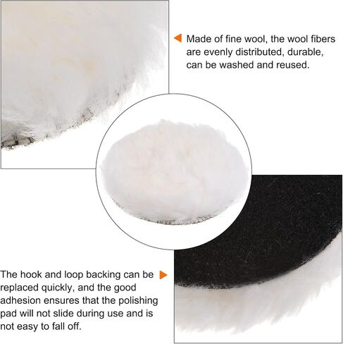 HARFINGTON 5pcs Wool Buffing Pads, 2 inch Wool Polishing Pad Soft Buffing Pads Polishing Wheel with Hook and Loop Polishing, Buffing and Cutting for Car, Furniture in Kuwait