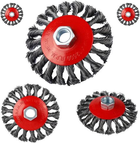 فرشاة عجلة سلكية ملتوية: 5 قطع فرشاة سلكية 4 بوصة لمطحنة الزوايا مع 5/8 بوصة - 11 شجرة مترابطة - 0.02 بوصة سلك فولاذي كربوني للتكييف الثقيل للمعادن المختلفة in Kuwait