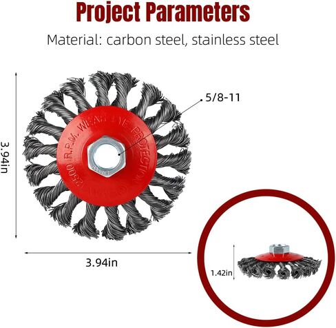 فرشاة عجلة سلكية ملتوية: 5 قطع فرشاة سلكية 4 بوصة لمطحنة الزوايا مع 5/8 بوصة - 11 شجرة مترابطة - 0.02 بوصة سلك فولاذي كربوني للتكييف الثقيل للمعادن المختلفة in Kuwait
