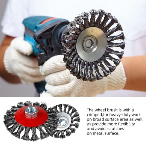 فرشاة عجلة سلكية ملتوية: 5 قطع فرشاة سلكية 4 بوصة لمطحنة الزوايا مع 5/8 بوصة - 11 شجرة مترابطة - 0.02 بوصة سلك فولاذي كربوني للتكييف الثقيل للمعادن المختلفة in Kuwait