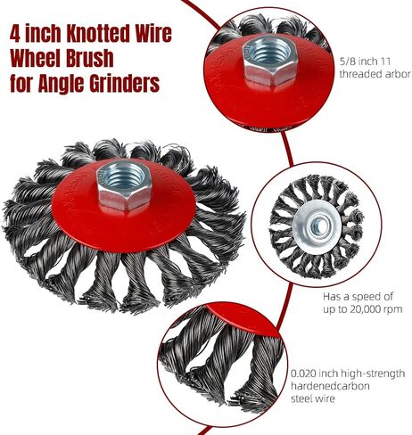 فرشاة عجلة سلكية ملتوية: 5 قطع فرشاة سلكية 4 بوصة لمطحنة الزوايا مع 5/8 بوصة - 11 شجرة مترابطة - 0.02 بوصة سلك فولاذي كربوني للتكييف الثقيل للمعادن المختلفة in Kuwait