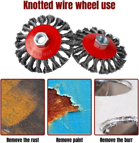 فرشاة عجلة سلكية ملتوية: 5 قطع فرشاة سلكية 4 بوصة لمطحنة الزوايا مع 5/8 بوصة - 11 شجرة مترابطة - 0.02 بوصة سلك فولاذي كربوني للتكييف الثقيل للمعادن المختلفة in Kuwait