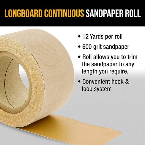 Dura-Gold Pro Series Longboard Hand Sanding File Sander Block - Hook & Loop Backing and PSA Backing Adapter Pad & 600 Grit PSA Longboard Sandpaper 12 Yard Roll, 2-3/4" Wide in Saudi Arabia