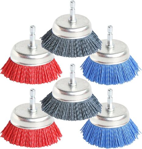 FPPO 3Pcs 3 Inch Assorted Cup Brushes Abrasive Wire Nylon Cup Brush for Drill,Grit 80 120 320 with 1/4" Shank,Rotary Brushes for Machines in Saudi Arabia
