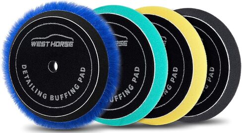 5 Inch Polishing & Buffing Pads 4Pcs, Foam and Wool Polishing Pad Kit for 5" /125mm Backing Plate, Orbital Foam Buffer Pads and Woolen Polihser Pad, for Car Compounding, Polishing and Waxing in Kuwait