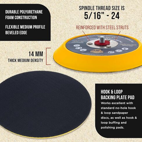 Dura-Gold Pro Series 6" Hook & Loop DA Backing Plate Pad - 14mm Thick Medium Profile Edge, Dual-Action Random Orbital Sanding Pad, 5/16" - 24 Threads - for Sander Polisher Auto Woodworking Sandpaper in Saudi Arabia