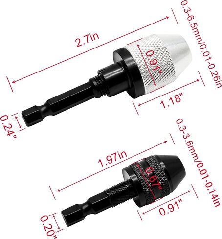 Litoexpe 2Pcs Keyless Drill Chuck 1/4 Inch Hex Shank Keyless Drill, Chuck Fast Change Converter for Impact Driver (0.3-6.5mm, 0.3-3.6mm) in Kuwait