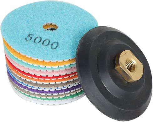 findmall 4 Inch Diamond Polishing Pads with 1Pcs 5/8-11 Backer Pad, 13Pcs 50-8000 Grit Polishing Pad Kit Fit for Drill, Grinder, Polisher in Saudi Arabia