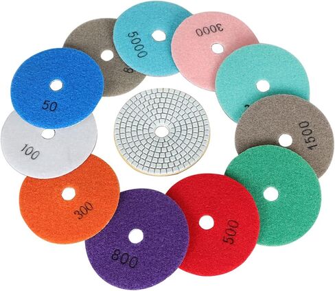 findmall 4 Inch Diamond Polishing Pads with 1Pcs 5/8-11 Backer Pad, 13Pcs 50-8000 Grit Polishing Pad Kit Fit for Drill, Grinder, Polisher in Saudi Arabia