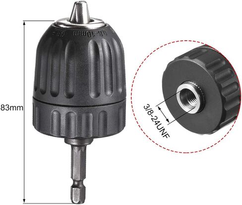 uxcell 3/8" Keyless Drill Chuck Hex Shank Adapter 0.8-10mm 3-Jaw for Impact Driver Cordless Drill Black in Saudi Arabia