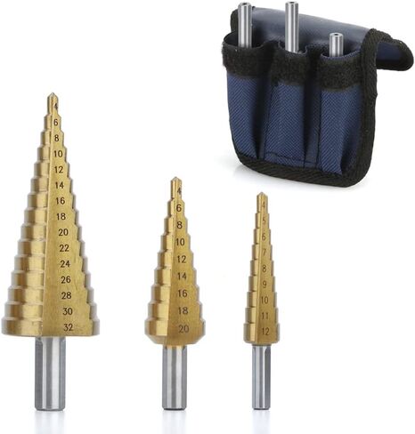 مجموعة لقم الثقب ذات الخطوة HSS، مجموعة لقمة الحفر المخروطية ذات الساق السداسية 4-12 مم/4-20 مم/4-32 مم مجموعة من 3 in Kuwait