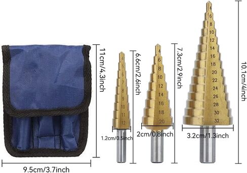 مجموعة لقم الثقب ذات الخطوة HSS، مجموعة لقمة الحفر المخروطية ذات الساق السداسية 4-12 مم/4-20 مم/4-32 مم مجموعة من 3 in Kuwait
