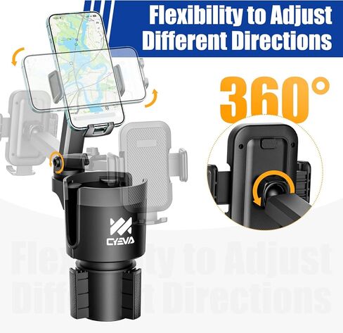 حامل أكواب CYEVA حامل للهاتف للسيارة، 2 في 1 حامل أكواب للسيارة مع حامل هاتف خلوي بذراع طويل يدور 360 درجة للسيارة متوافق مع جميع الهواتف الذكية in Kuwait