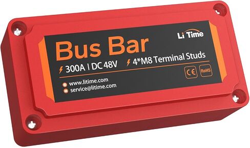 LiTime 300A Bus Bar (أحمر) 4 * M8 أعمدة طرفية لبطاريات LiFePO4 عالية الجهد والتيار مناسبة للسيارات والتطبيقات البحرية والطاقة الشمسية والنظام الكهربائي in Saudi Arabia
