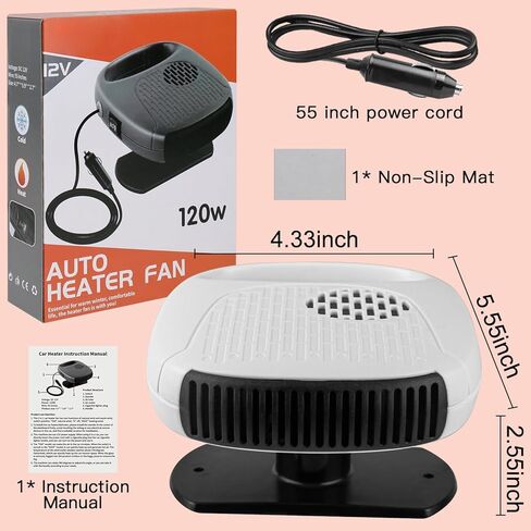Car Heater, 2 in 1 Automobile Windshield Portable Defogging Defroster That Plugs Into Cigarette Lighter 12V Adjustable Heating Fan/Cooling Fan for Car SUV and Truck in Kuwait