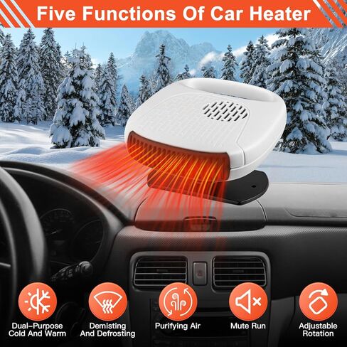 Car Heater, 2 in 1 Automobile Windshield Portable Defogging Defroster That Plugs Into Cigarette Lighter 12V Adjustable Heating Fan/Cooling Fan for Car SUV and Truck in Kuwait