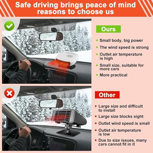 Car Heater, 2 in 1 Automobile Windshield Portable Defogging Defroster That Plugs Into Cigarette Lighter 12V Adjustable Heating Fan/Cooling Fan for Car SUV and Truck in Kuwait