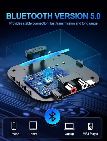 COMSOON Bluetooth Receiver for Car/Home Stereo/Speakers, 3D Surround Sound Bluetooth Car Stereo Digital Media Receivers for Music Streaming/Hands-Free Calling + 3.5mm AUX/RCA Cable in Kuwait