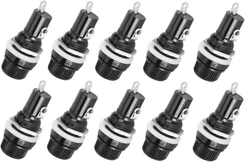 10 Pcs Panel Mount Fuse Holder Case, AC 250V 10A Electrical Glass Insurance Tube Protector Socket 5mm x 20mm Mounted Screw Cap for Radio Auto Stereo in Saudi Arabia