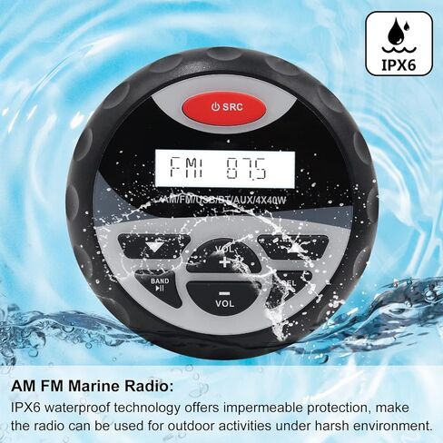 مجموعة استقبال هيرديو مارين - راديو AM FM ومكبرات صوت مقاومة للماء 4 بوصة (زوجين) + هوائي أسود للقوارب واليخوت ATV UTV in Kuwait