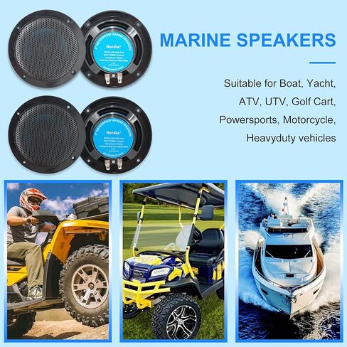 مجموعة استقبال هيرديو مارين - راديو AM FM ومكبرات صوت مقاومة للماء 4 بوصة (زوجين) + هوائي أسود للقوارب واليخوت ATV UTV in Kuwait