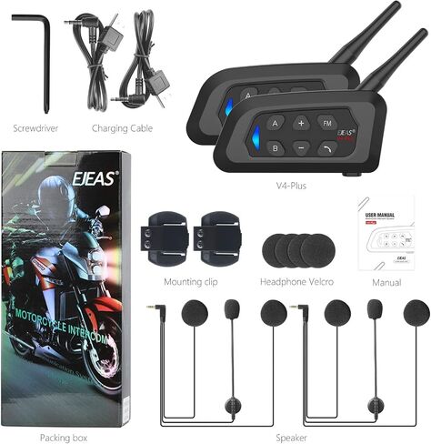EJEAS V6 Pro Motorcycle Helmet Bluetooth Intercom, 2-Way 1200M Motorcycle Bluetooth Headset Universal Communication System with Noise Cancellation and Waterproof for Dirt Bike/ATV/Snowmobile (2PCS) in Kuwait