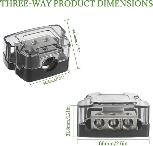 BOJACK 3 Way Power Distribution Connecting Block 1x0/2/4 Gauge Input 3x4/8 Gauge Output Power Distribution Block for Car Amplifier Audio Splitter in Kuwait