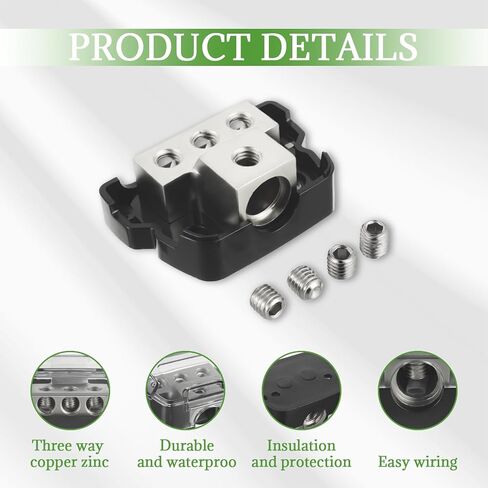 BOJACK 3 Way Power Distribution Connecting Block 1x0/2/4 Gauge Input 3x4/8 Gauge Output Power Distribution Block for Car Amplifier Audio Splitter in Kuwait