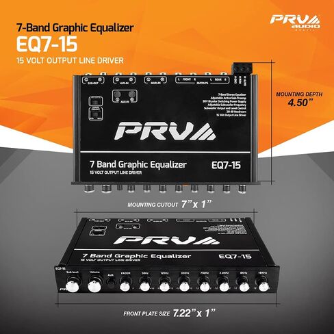 PRV AUDIO EQ7-15 7 Band Graphic Equalizer 15 Volt RCA Line-Level Output with Fader and Subwoofer Level Control for Car Audio in Saudi Arabia