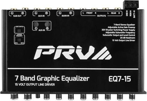 PRV AUDIO EQ7-15 7 Band Graphic Equalizer 15 Volt RCA Line-Level Output with Fader and Subwoofer Level Control for Car Audio in Saudi Arabia
