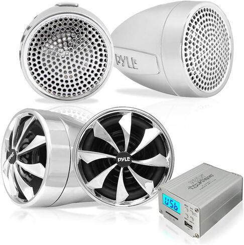 Pyle 600 Watt Weatherproof Motorcycle Speaker and Amplifier System w/ Four 3 Inch Waterproof Speakers, AUX IN - Handlebar Mount ATV Mini Stereo Audio Receiver Kit Set - Also for Marine, Boat - PLMCA98 in Saudi Arabia