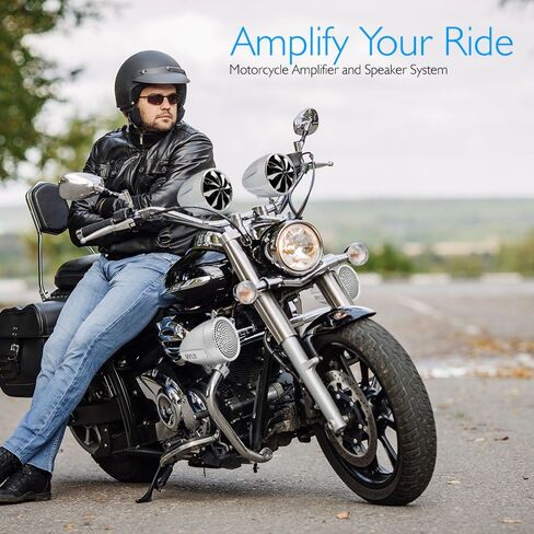 Pyle 600 Watt Weatherproof Motorcycle Speaker and Amplifier System w/ Four 3 Inch Waterproof Speakers, AUX IN - Handlebar Mount ATV Mini Stereo Audio Receiver Kit Set - Also for Marine, Boat - PLMCA98 in Saudi Arabia