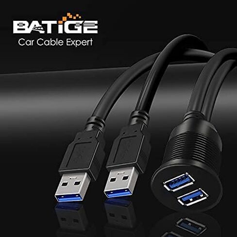2 Ports Dual USB 3.0 Male to USB 3.0 Female AUX Flush Mount Car Mount Extension Cable for Car Truck Boat Motorcycle Dashboard Panel 1ft in Kuwait