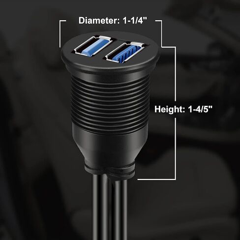 2 Ports Dual USB 3.0 Male to USB 3.0 Female AUX Flush Mount Car Mount Extension Cable for Car Truck Boat Motorcycle Dashboard Panel 1ft in Kuwait