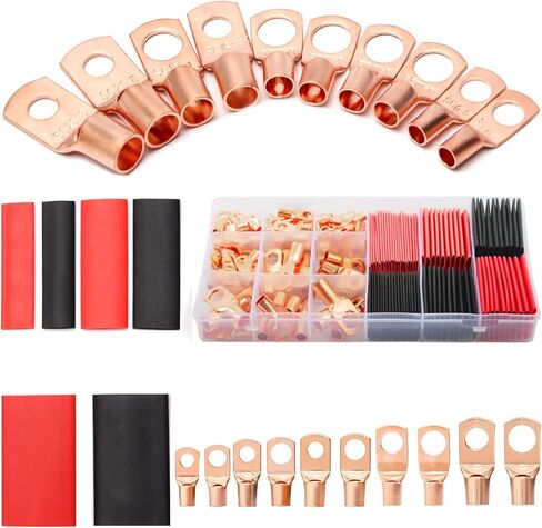 150 قطعة من نهايات كابل البطارية من Mriuuod، مجموعة متنوعة من عروات الأسلاك النحاسية AWG 2 4 6 8 10 قياس - 70 قطعة من عروات كابل البطارية وموصلات طرفية للأسلاك الحلقية و80 قطعة من أنبوب الانكماش الحراري in Kuwait