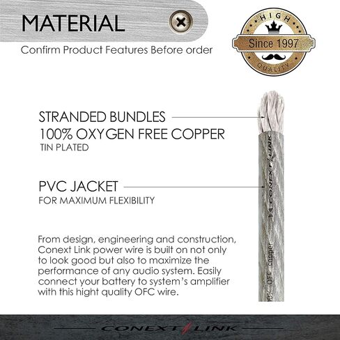Conext Link 10 FT 2 AWG GA كابل طاقة البطارية بمقياس كامل سلك أرضي فضي شفاف OFC نحاس (10067) in Saudi Arabia