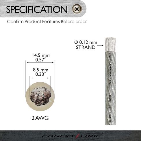 Conext Link 10 FT 2 AWG GA كابل طاقة البطارية بمقياس كامل سلك أرضي فضي شفاف OFC نحاس (10067) in Saudi Arabia