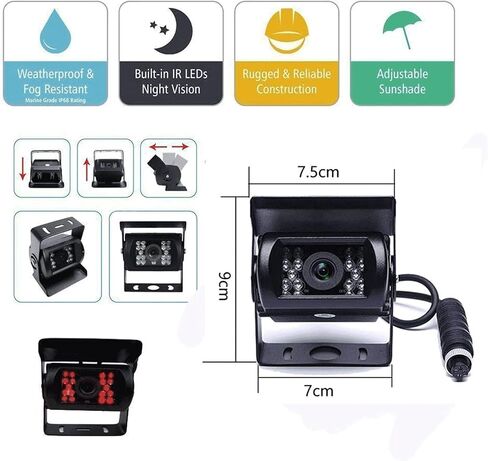 Hikity Backup Camera with Monitor Kit, Waterproof 18 IR LED Night Vision Reverse Camera + 7" Rear View Monitor Vehicle Parking System for RV Bus Trailer Truck (65ft 4-Pin Aviation Video Cable) in Saudi Arabia