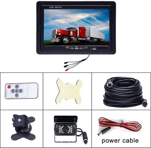 Hikity Backup Camera with Monitor Kit, Waterproof 18 IR LED Night Vision Reverse Camera + 7" Rear View Monitor Vehicle Parking System for RV Bus Trailer Truck (65ft 4-Pin Aviation Video Cable) in Saudi Arabia