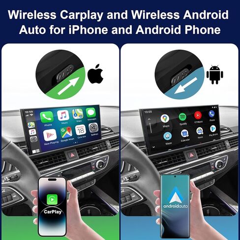 محول FTTMWTAG 2 في 1 لاسلكي CarPlay & Android Auto 2024 ترقية Dongle تحويل Apple Car Play السلكي إلى لاسلكي، التوصيل والتشغيل، اتصال تلقائي سريع، متوافق مع iOS 12+ وAndroid 11+ (أسود) in Kuwait
