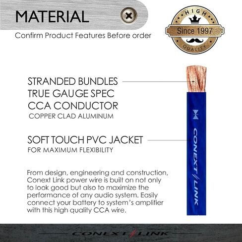 Conext Link 5 ft 4 GA Gauge AWG Car Amplifier Battery Power Cable Ground Wire CCA Frost Blue （10827） in Saudi Arabia