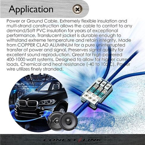 Conext Link 5 ft 4 GA Gauge AWG Car Amplifier Battery Power Cable Ground Wire CCA Frost Blue （10827） in Saudi Arabia